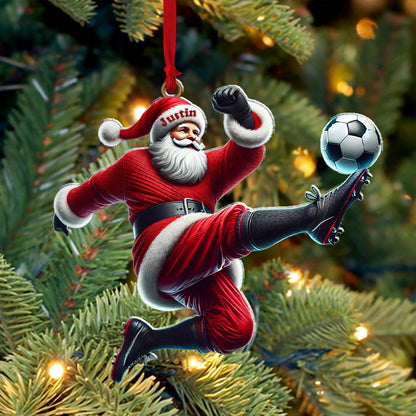 Custom Name Football Santa Ornament, Christmas Gift