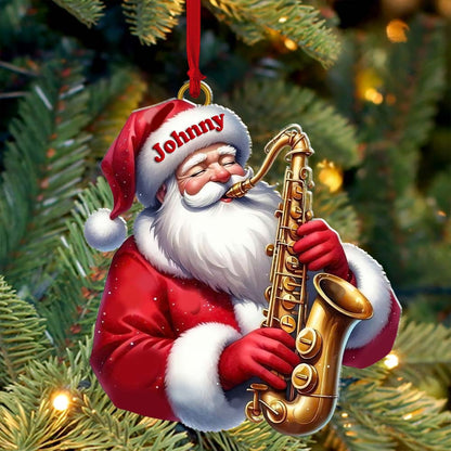 Custom Name Saxophone Santa Ornament, Saxophone Lover Christmas Gift