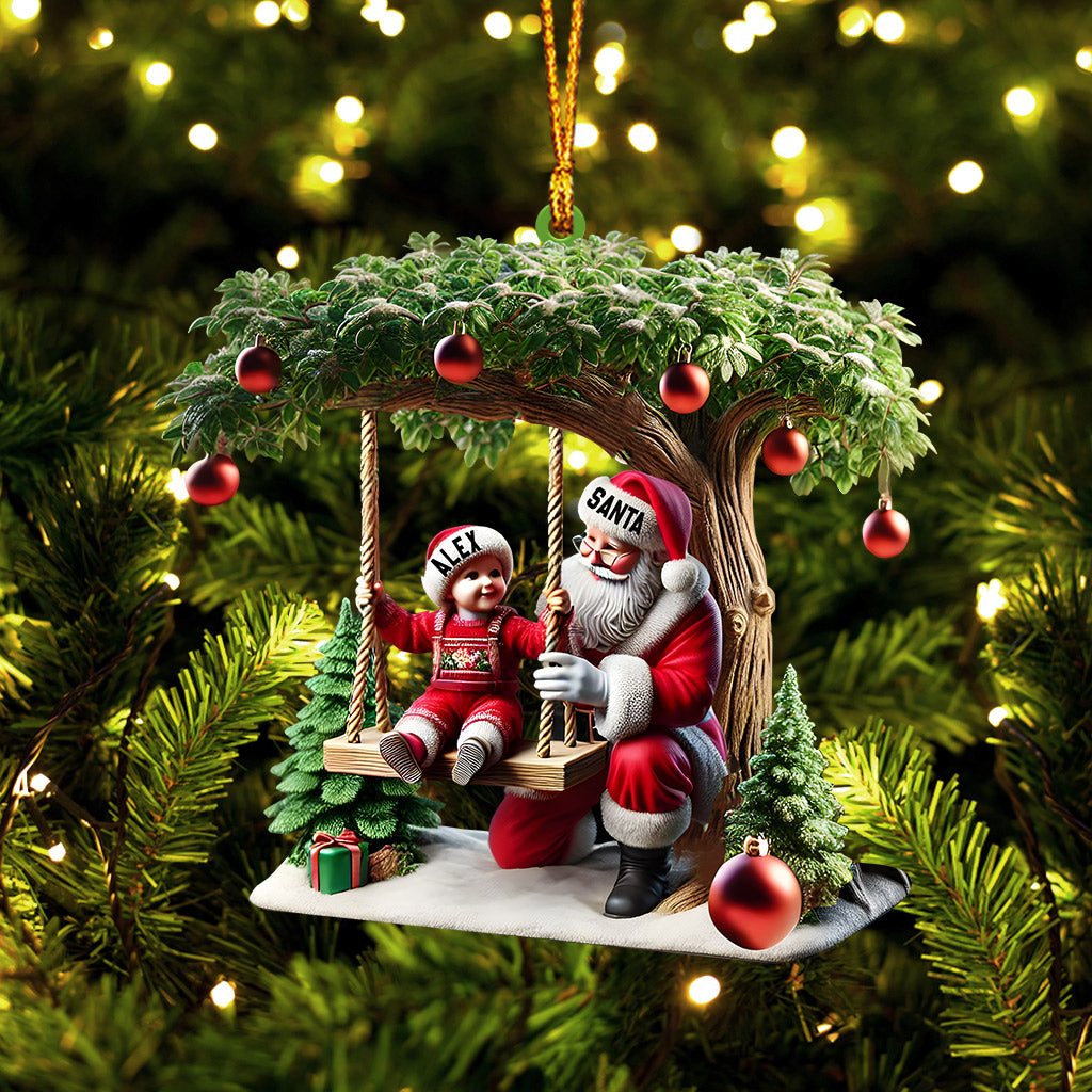 Kid And Santa Decor Christmas Ornament, Personalized Ornament