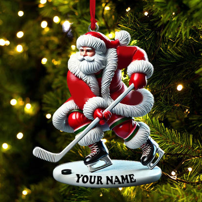 Custom Name Hockey Santa Ornament, Hockey Lover Christmas Gift