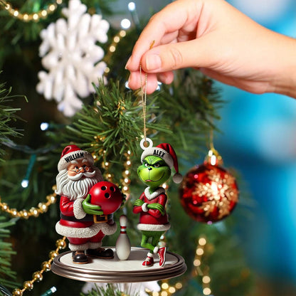 Bowling Santa And ELF Home Decor Christmas Ornament, Personalized Ornament