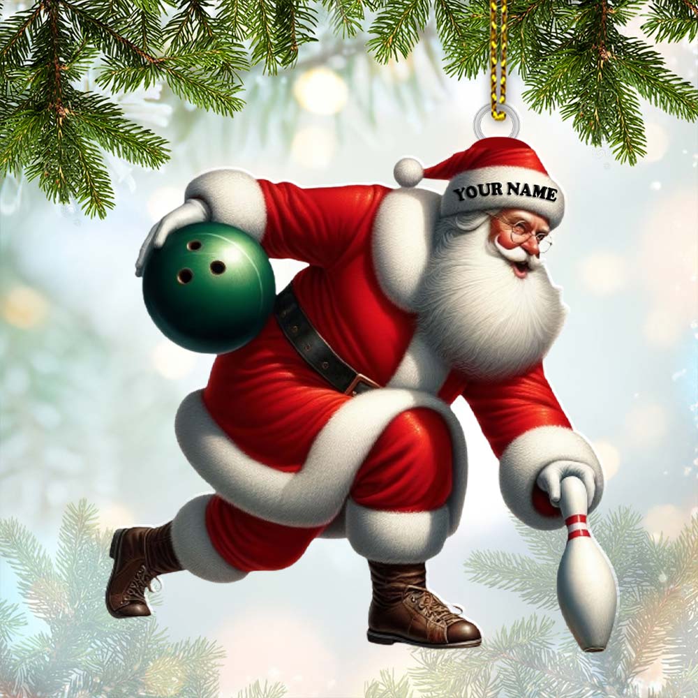 Custom Name Bowling Santa Ornament, Bowling Lover Christmas Gift