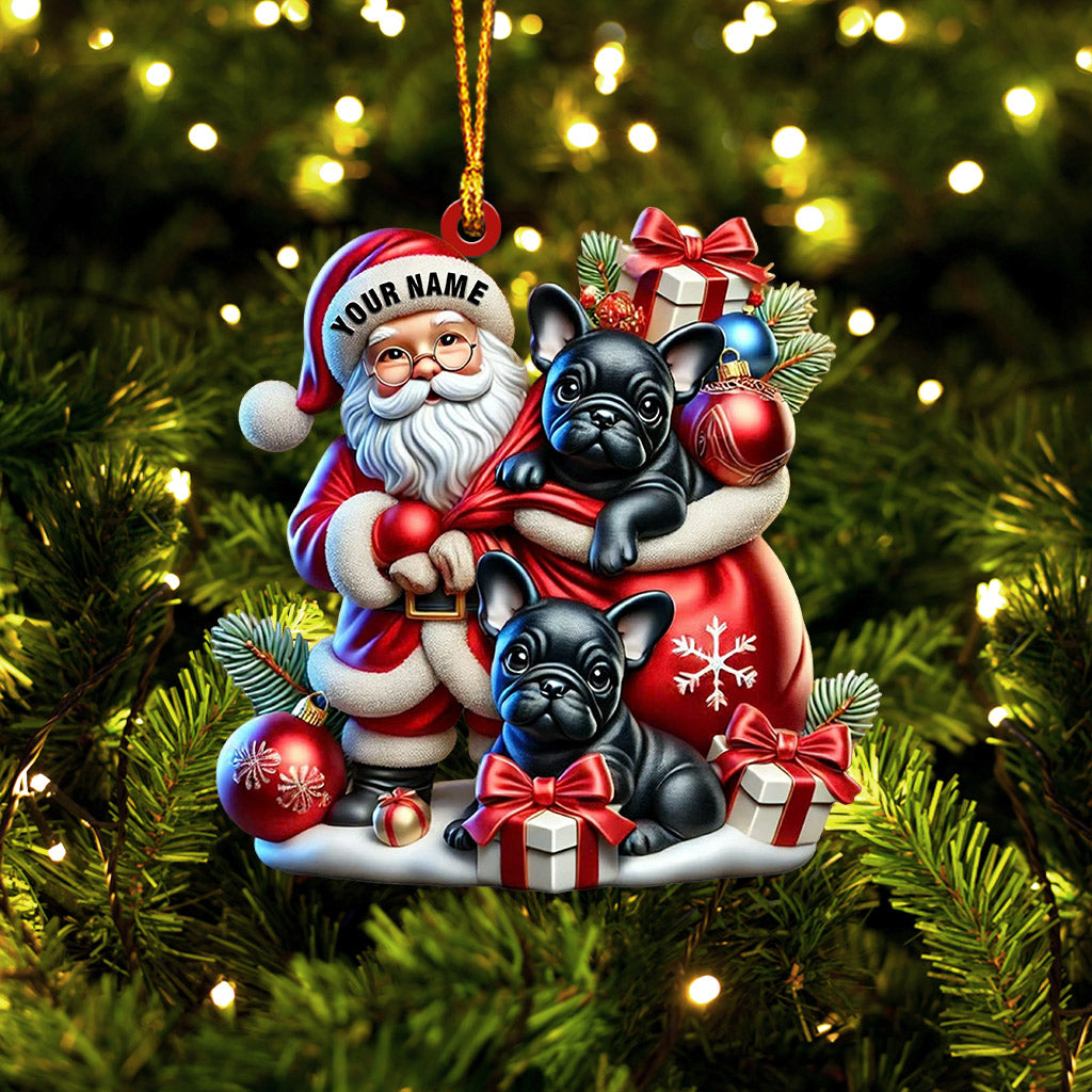 Santa And French Bulldog Home Decor Christmas Ornament, Personalized Ornament