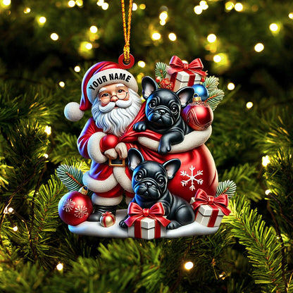 Santa And French Bulldog Home Decor Christmas Ornament, Personalized Ornament