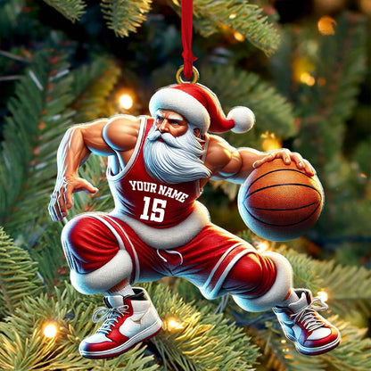 Custom Name Basketball Santa Ornament, Basketball Lover Christmas Gift