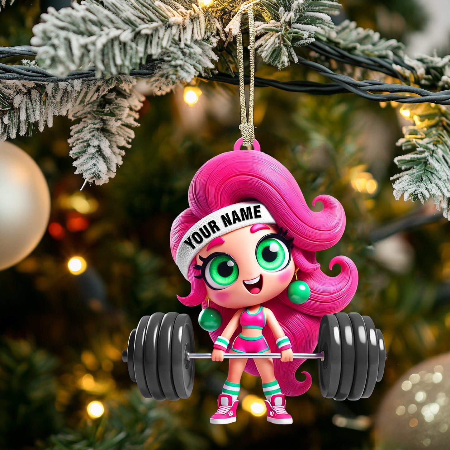 Chibi Girl Weightlifting Christmas Home Decor Christmas Ornament, Personalized Ornament