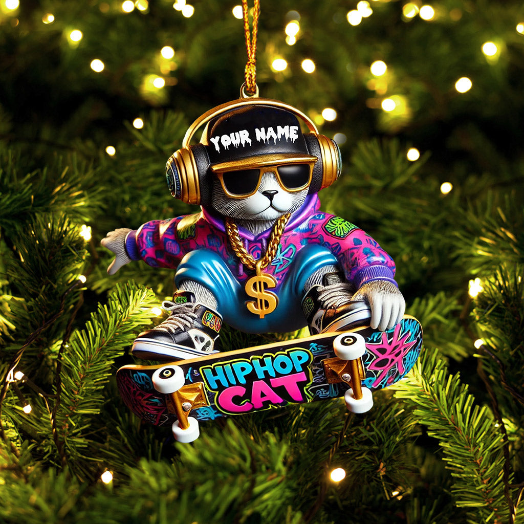 Hip Hop Cat Home Decor Christmas Ornament, Personalized Ornament