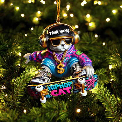 Hip Hop Cat Home Decor Christmas Ornament, Personalized Ornament