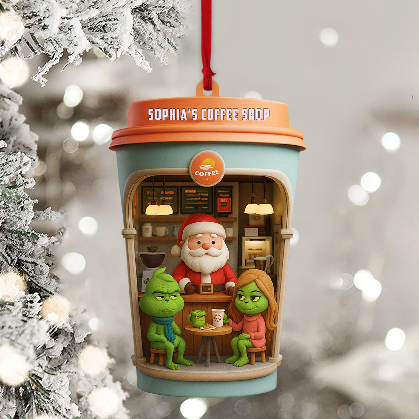 Christmas Coffee Shop, Home Decor, Christmas Ornament, Personalized Ornament