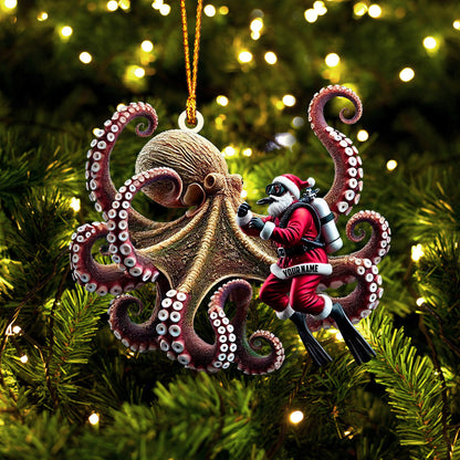 Octopus And Santa Home Decor Christmas Ornament, Personalized Ornament