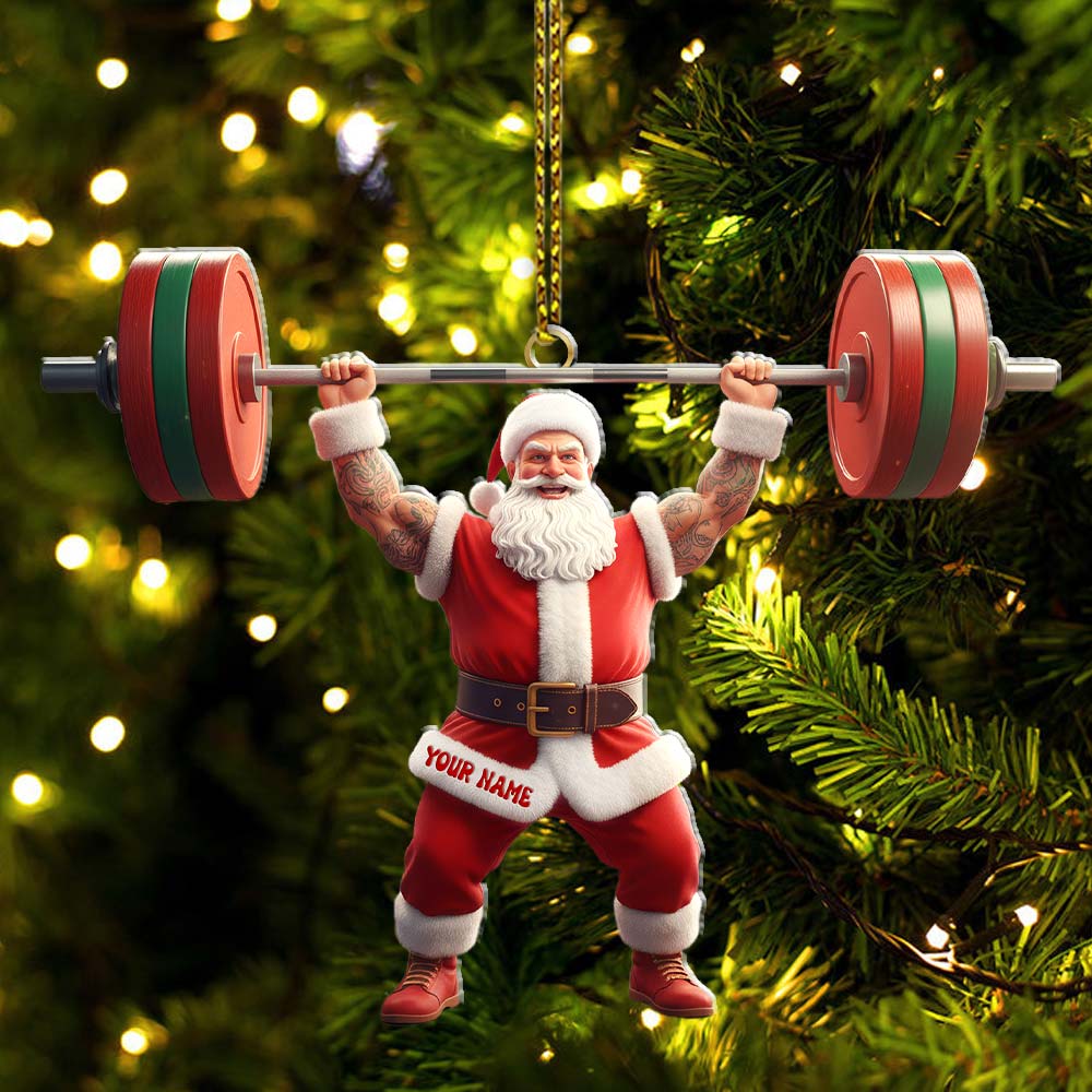 Weightlifting Santa Christmas, Home Decor, Christmas Ornament, Personalized Ornament