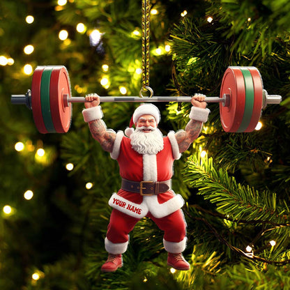Weightlifting Santa Christmas, Home Decor, Christmas Ornament, Personalized Ornament