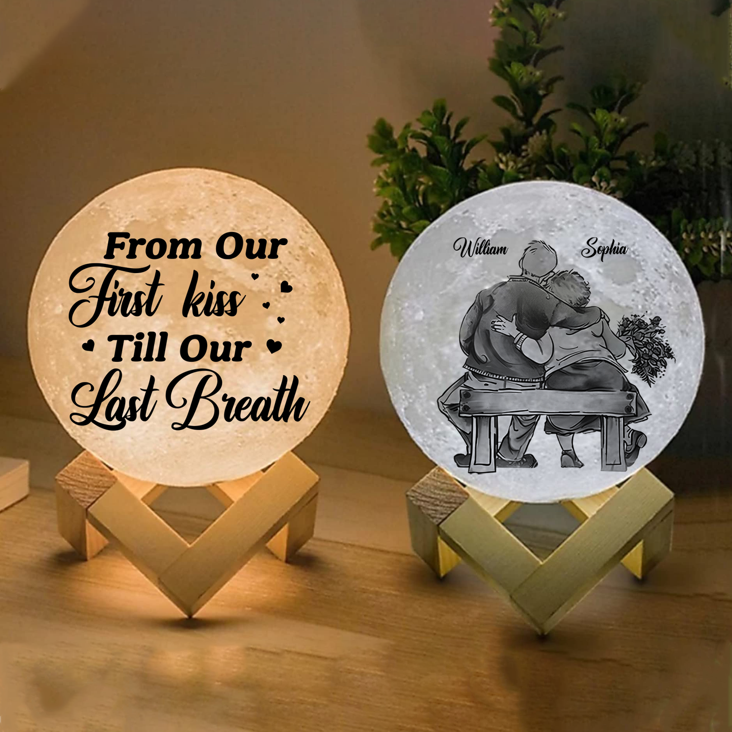 From Our First Kiss Till Our Last Breath - Custom Name - Personalized Moon Lamp - Gift For Family, Couple