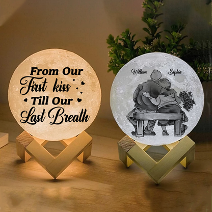 From Our First Kiss Till Our Last Breath - Custom Name - Personalized Moon Lamp - Gift For Family, Couple