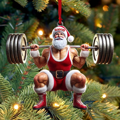 Custom Name Gym Work Out Santa Ornament, Gymnastics Christmas Gift