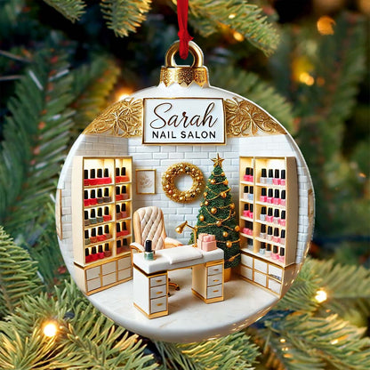Custom Name Nail Salon Ornament, Nail Salon Christmas Decoration