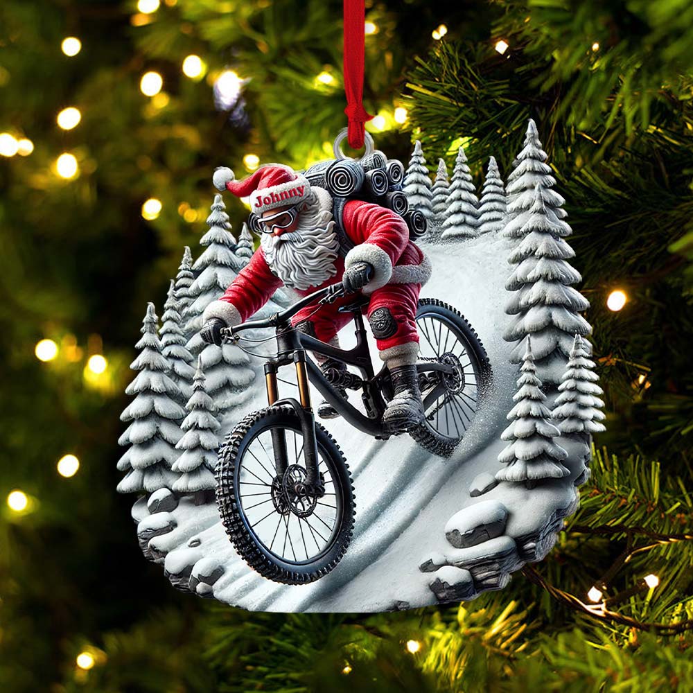 Custom Name Santa Mountain Bike Ornament, Christmas Gift for Mountain Bike Lover