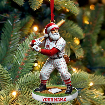Custom Name and Number Baseball Ornament, Baseball Christmas Gift