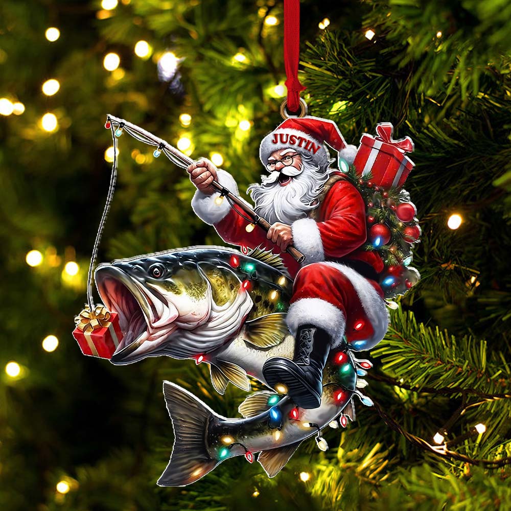 Custom Name Fishing Santa Ornament, Christmas Gift