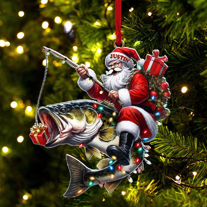 Custom Name Fishing Santa Ornament, Christmas Gift
