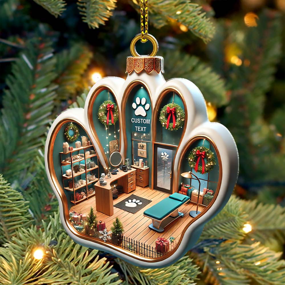 Custom Name Pet Grooming Shop Ornament, Christmas Gift for Pet Groomer