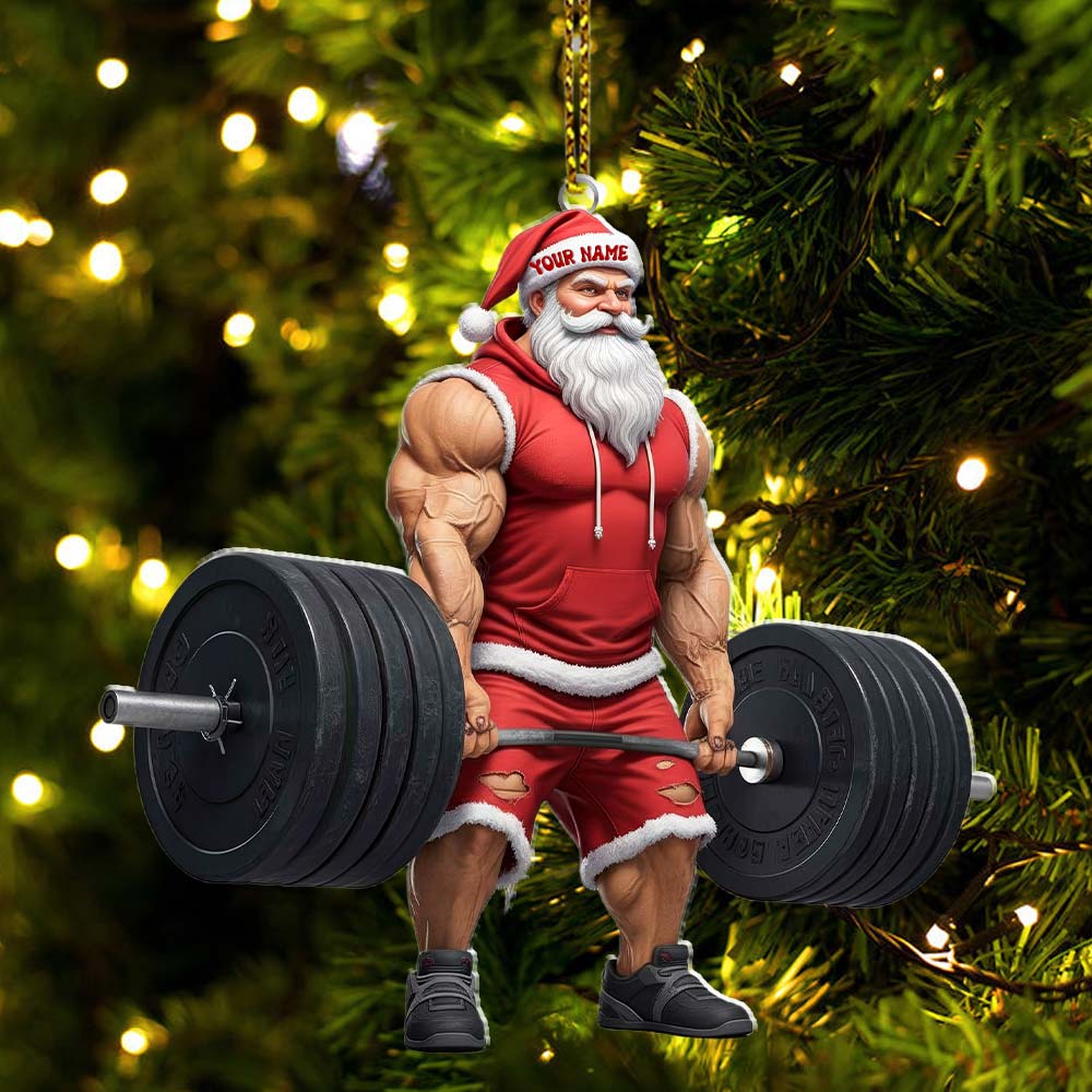 Weightlifting Santa, Home Decor, Christmas Ornament, Personalized Ornament
