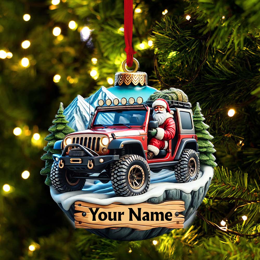 Custom Name Santa Ride Ornament, Santa Christmas Gift