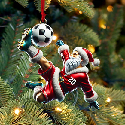 Custom Number Soccer Santa Ornament, Soccer Christmas Gift