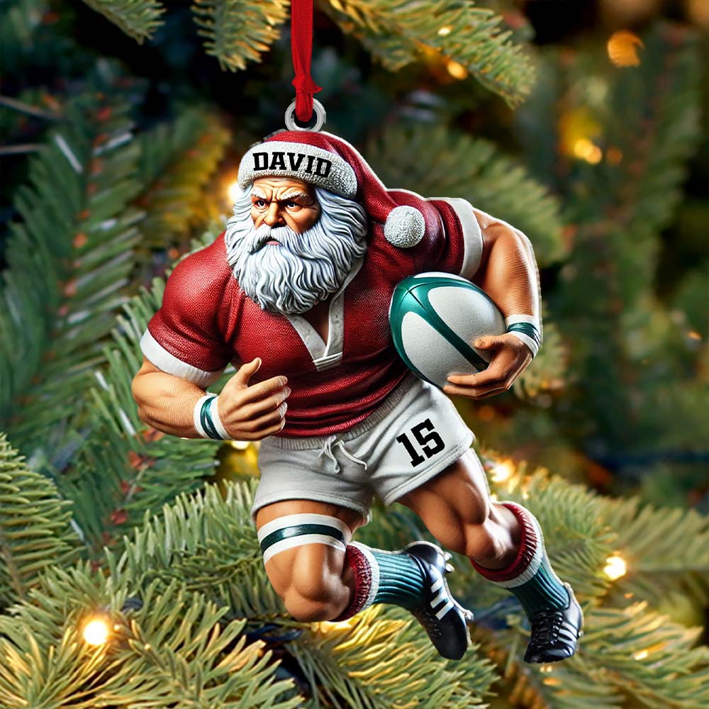 Custom Name Rugby Football Santa Ornament, Rugby Football Lover Christmas Gift