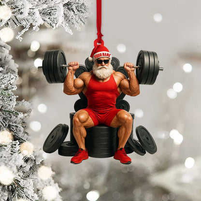 Weightlifting Santa, Home Decor, Christmas Ornament, Personalized Ornament