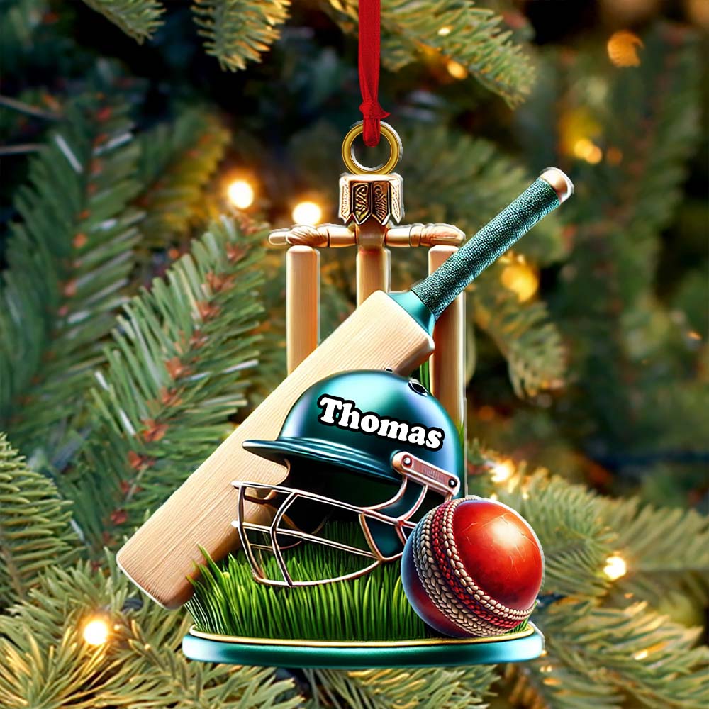 Custom Name Cricket Ball Ornament, Cricket Ball Lover Christmas Gift