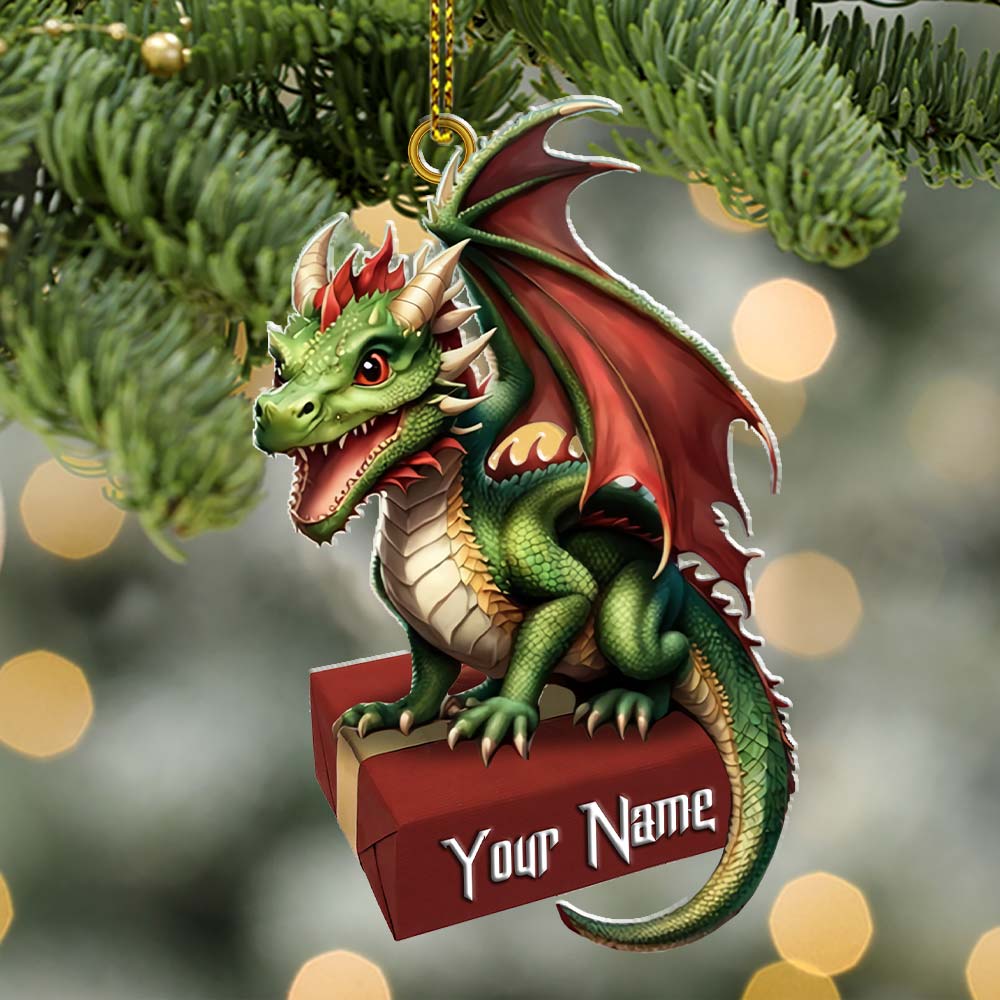 Custom Name Dragon Ornament, Christmas Gift for Dragon Lover