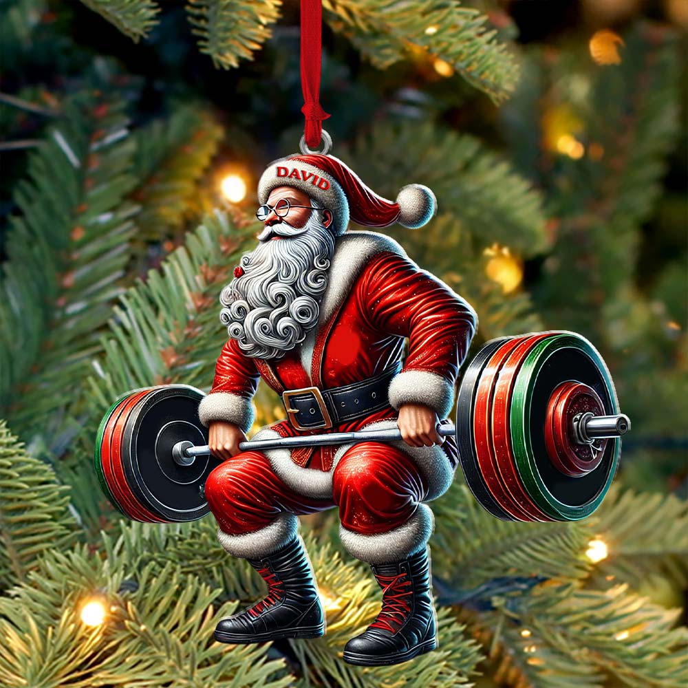 Custom Name Gym Work Out Santa Ornament, Gymnastics Christmas Gift