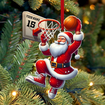 Custom Name and Number Basketball Santa Ornament, Basketball Lover Christmas Gift