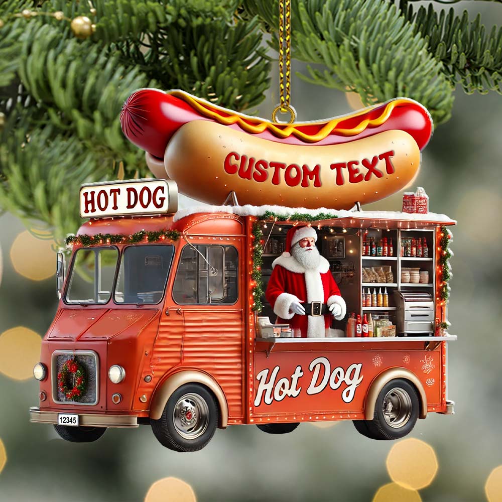 Custom Name Santa Hot Dog Ornament, Christmas Gift Decor
