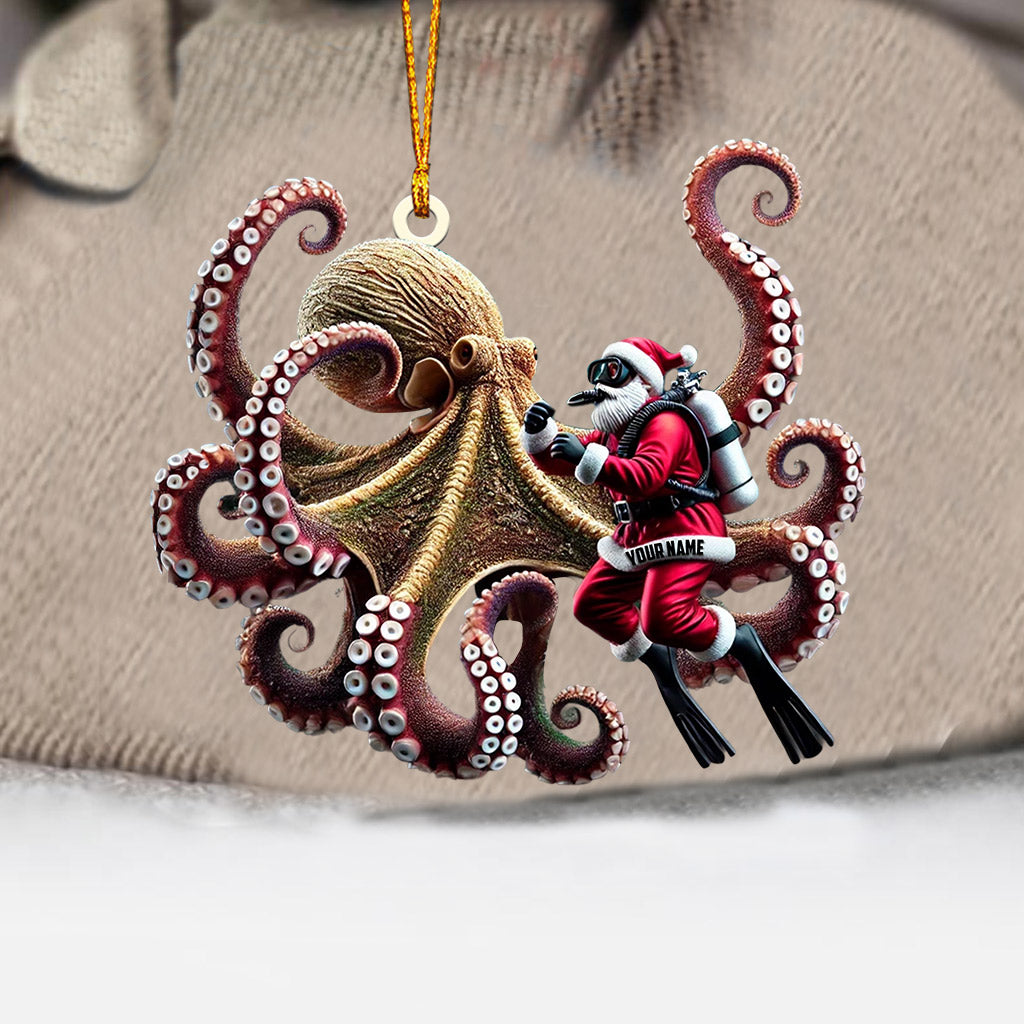 Octopus And Santa Home Decor Christmas Ornament, Personalized Ornament