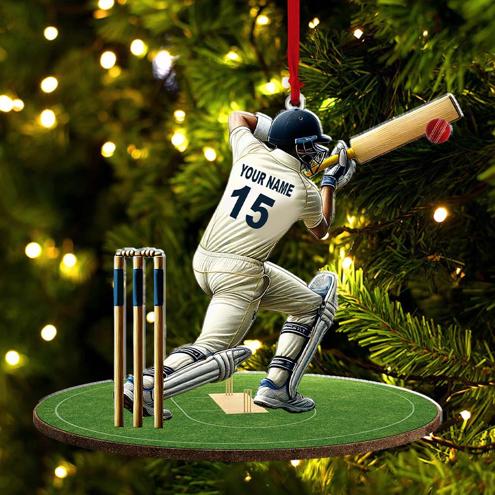 Custom Name Cricket Ball Ornament, Cricket Ball Lover Christmas Gift