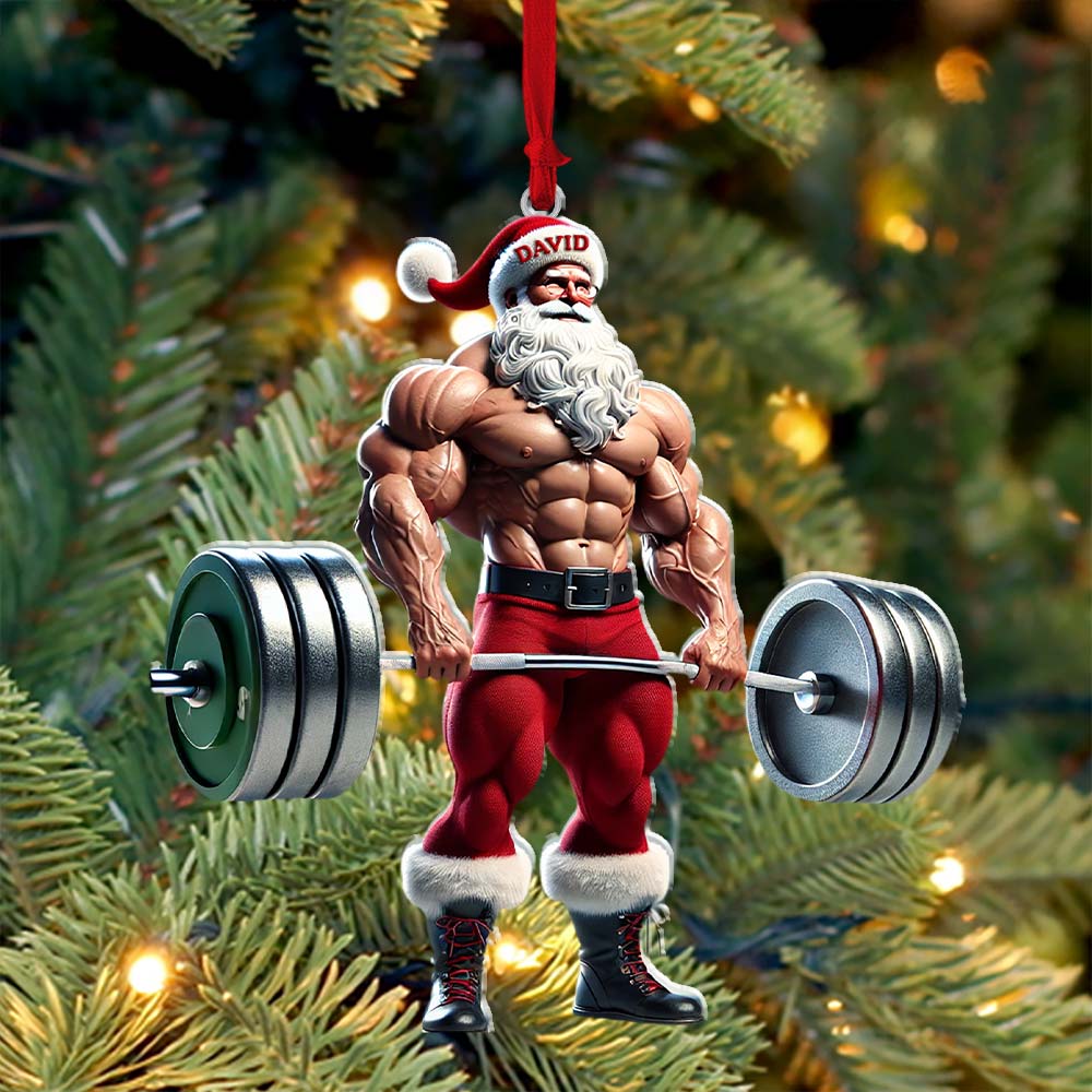 Custom Name Gym Work Out Santa Ornament, Gymnastics Christmas Gift