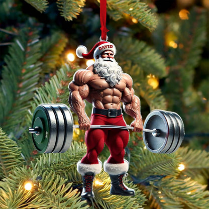 Custom Name Gym Work Out Santa Ornament, Gymnastics Christmas Gift