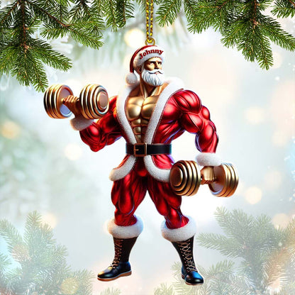 Custom Name Gym Work Out Santa Ornament, Gymnastics Christmas Gift