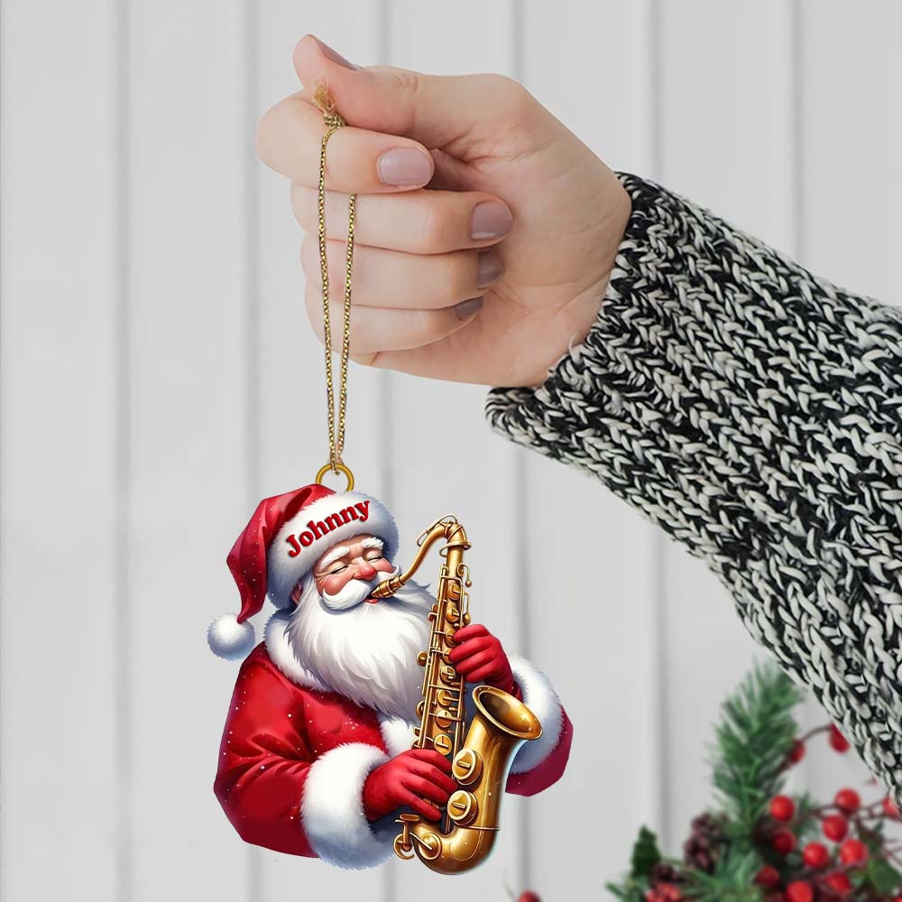Custom Name Saxophone Santa Ornament, Saxophone Lover Christmas Gift