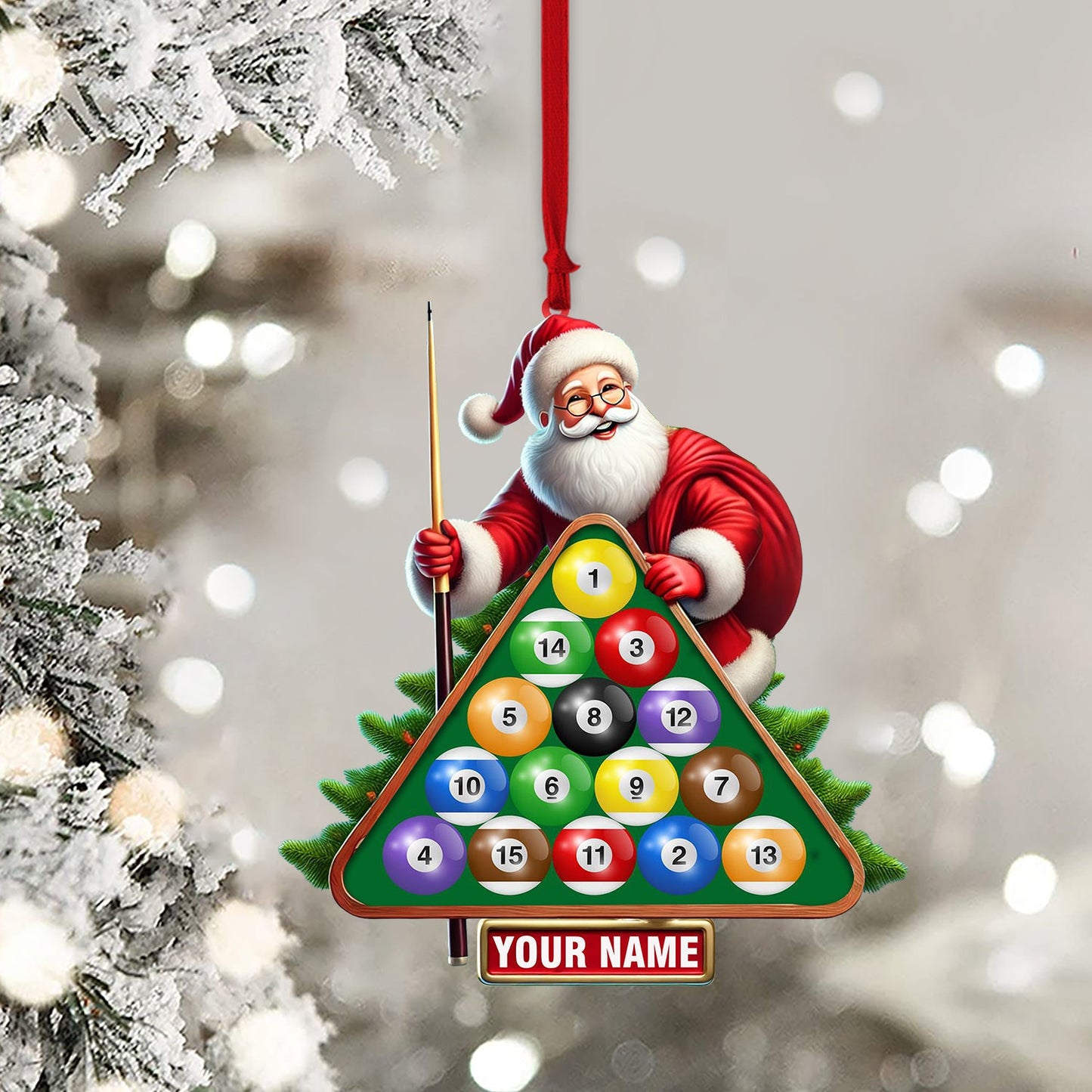 Billiard Santa Christmas Ornament, Personalized Ornament
