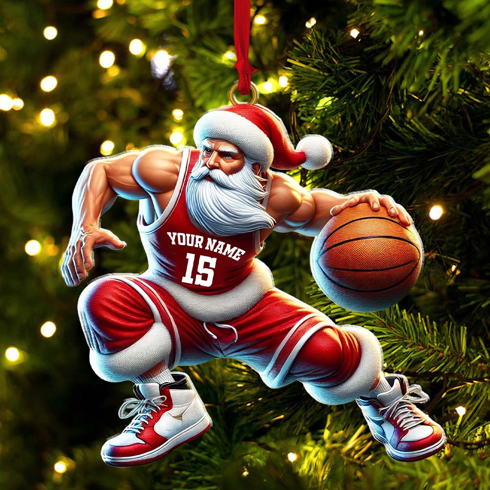 Custom Name Basketball Santa Ornament, Basketball Lover Christmas Gift