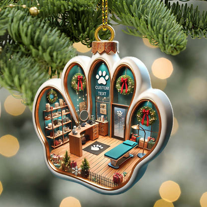 Custom Name Pet Grooming Shop Ornament, Christmas Gift for Pet Groomer