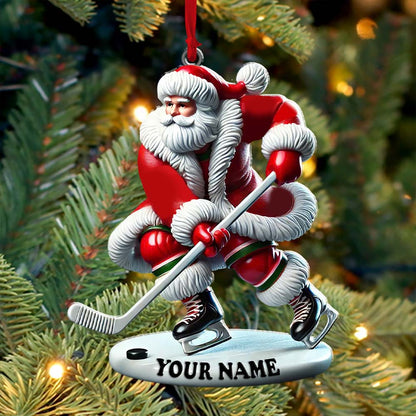Custom Name Hockey Santa Ornament, Hockey Lover Christmas Gift