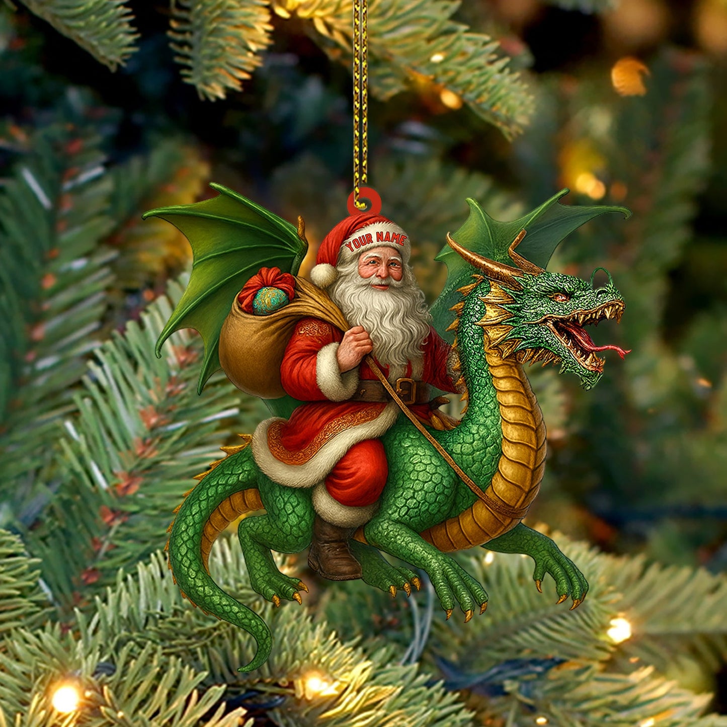 Christmas Dragon & Santa, Home Decor, Christmas Ornament, Personalized Ornament
