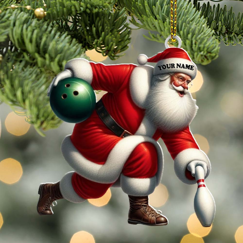 Custom Name Bowling Santa Ornament, Bowling Lover Christmas Gift