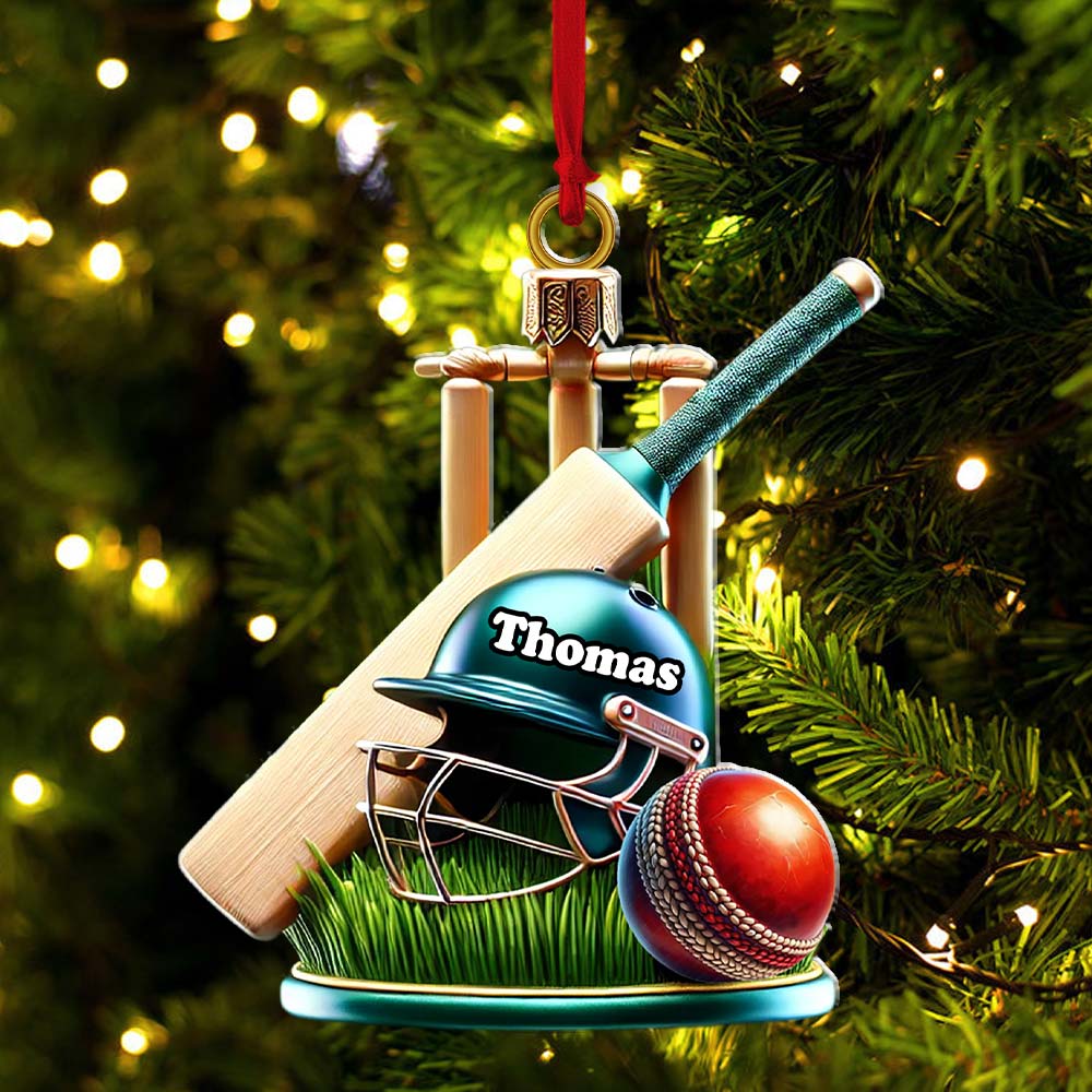 Custom Name Cricket Ball Ornament, Cricket Ball Lover Christmas Gift