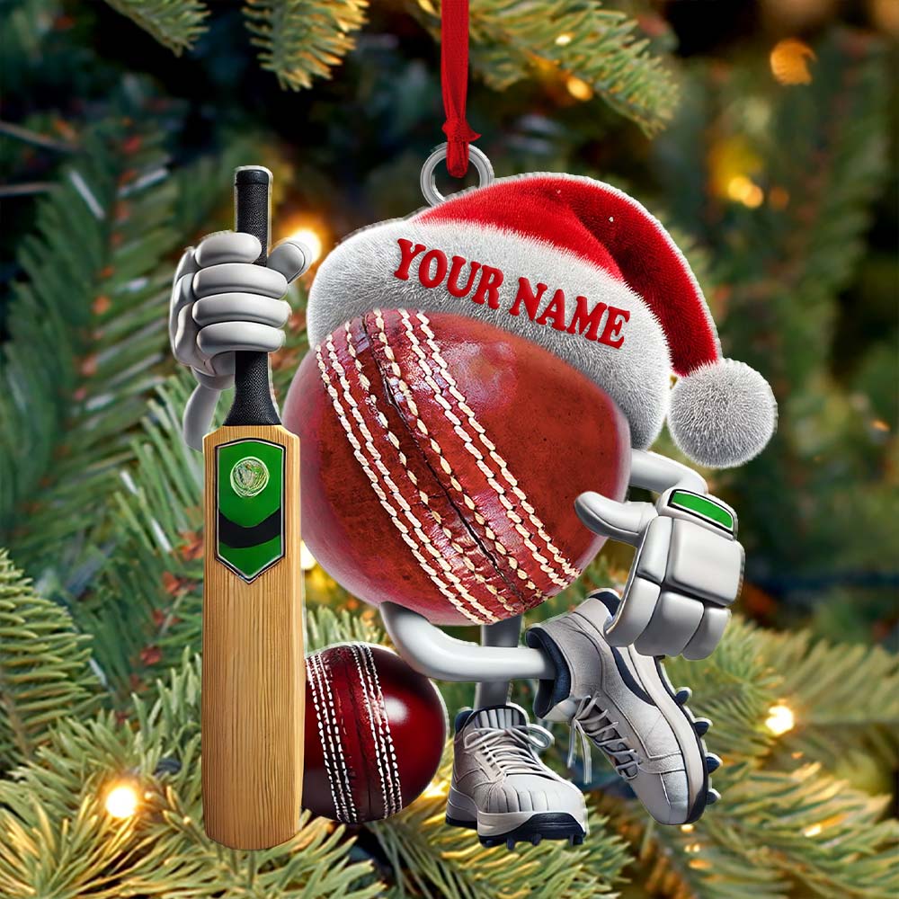 Custom Name Cricket Ball Ornament, Cricket Ball Lover Christmas Gift