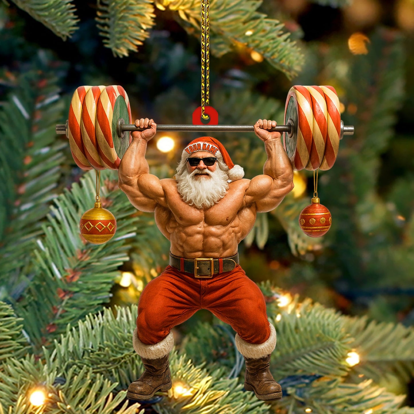 Weightlifting Santa, Home Decor, Christmas Ornament, Personalized Ornament